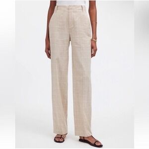 Madewell Women's Size 4 High Rise Straight Leg Plaid Linen Blend Pants Tan NQ422